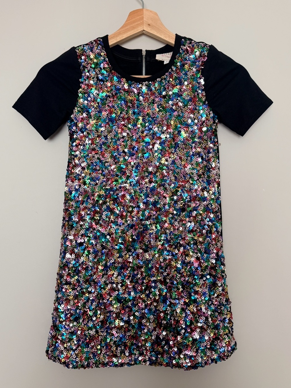 Hannah Banana Black Short-Sleeve Multicolor Sequin Shift Dress 7